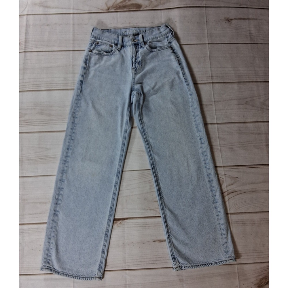 American Eagle 90s Wide Leg Jeans Womens Size 0 Short Light Wash High Rise AEO